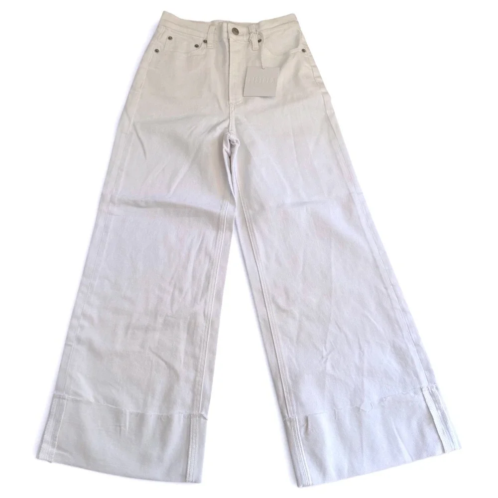 Pistola Jeans Womens 24 White Lana Crop High Rise Ultra Wide Leg Raw Cuffed Hem - Picture 2 of 11